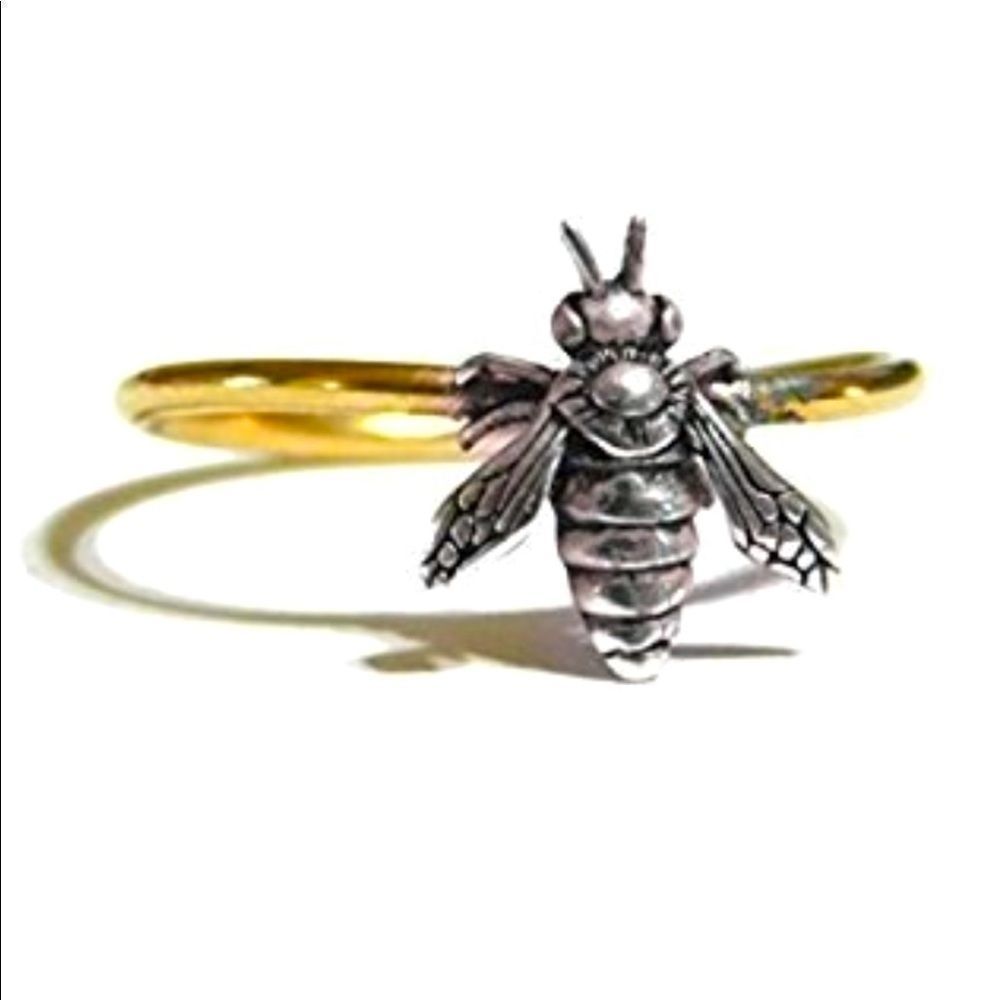 Two tone bee ring 14k gold filled and 925 sterling